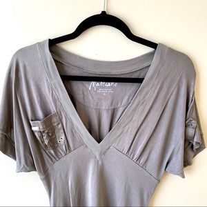 Marciano - sexy deep V neck line top, dark olive green- 100% silk